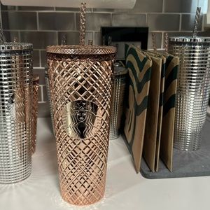 New Starbucks 2023 Winter Holiday Jeweled 24oz Tumbler Cold Cup - Rose Gold